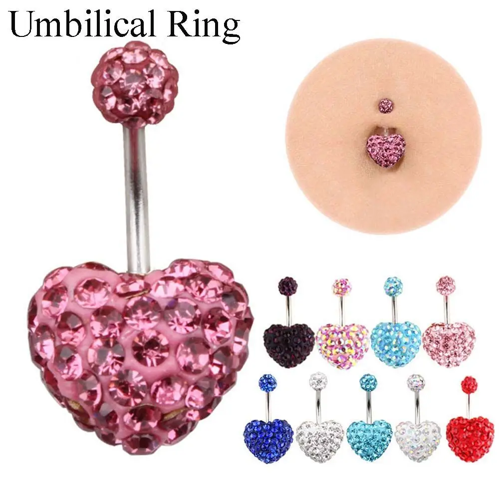 Colorful Heart Crystal Belly Button Rings Surgical Steel Belly Bar Navel Piercing Jewelry Hot Summer Women Body Piercing Jewelry