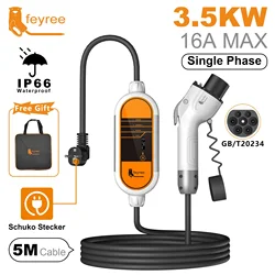 feyree GB/T Cord EV Charger 16A 3.5KW 1Phase Portable Charger Box Current Adjustable 5M Charging Cable for Electric Vehicle