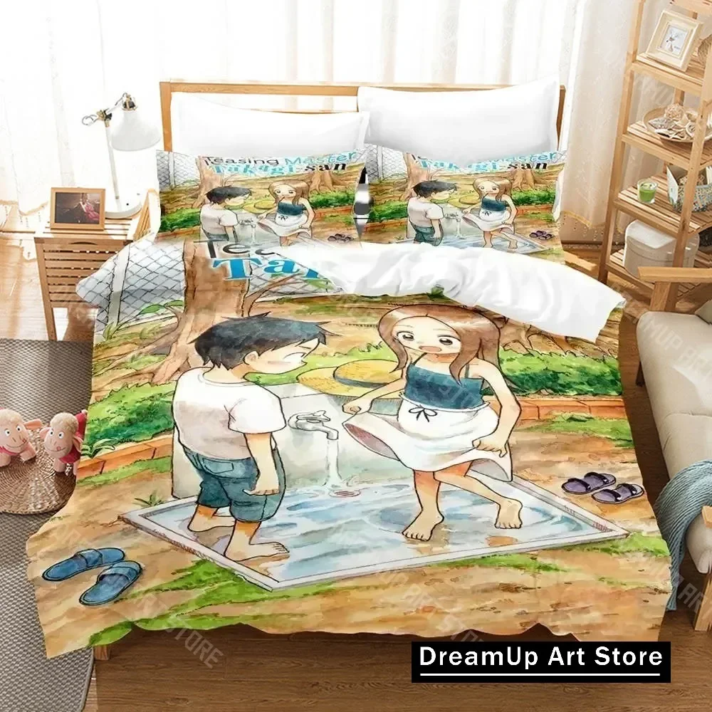 Anime Teasing Master Takagi-san Bedding Set Duvet Cover Bed Set Quilt Cover Pillowcase Comforter king Queen Size Boys Adult