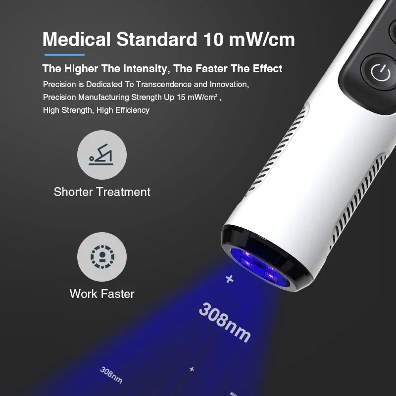 Gran oferta: Instrumento doméstico láser Excimer UV de espectro estrecho para vitíligo 308, con cabezal de plata