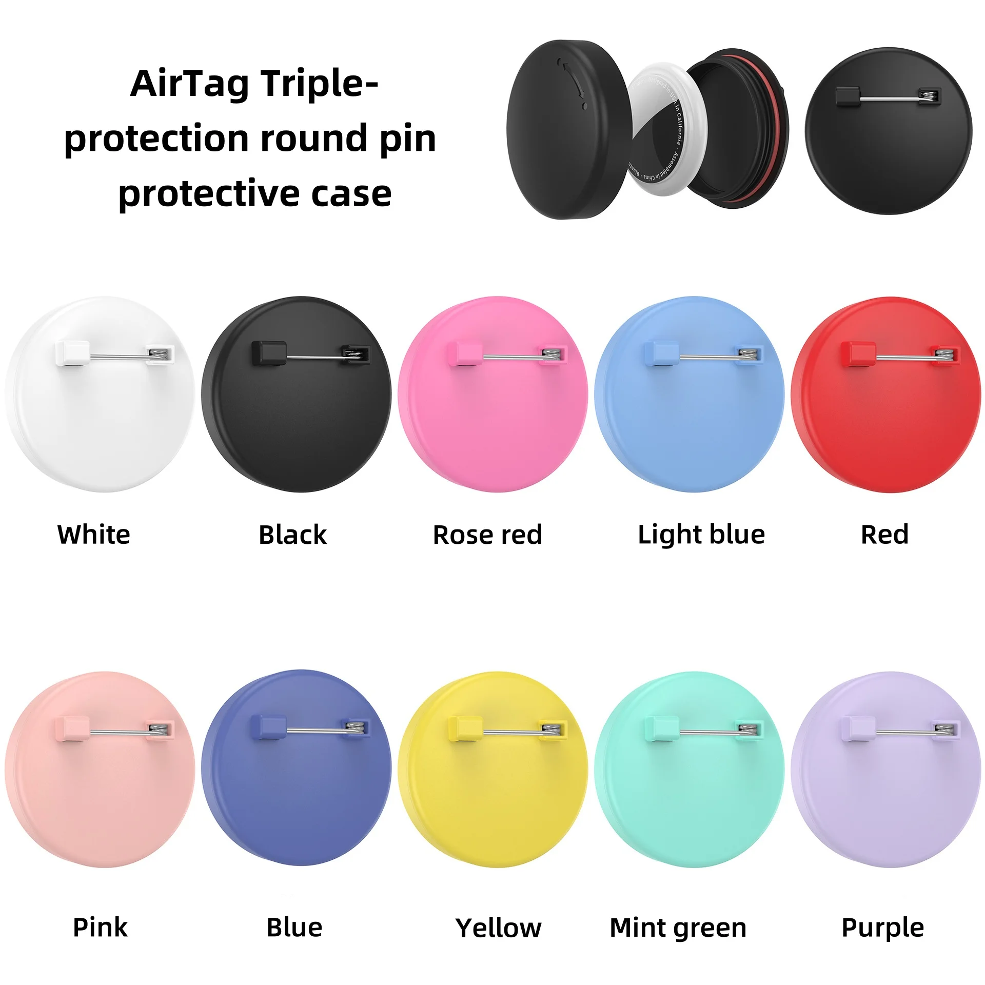 

GITFOS Suitable for Apple AirTag protective case, locator, tracker, with triple protection, rotating circular pin/brooch design.