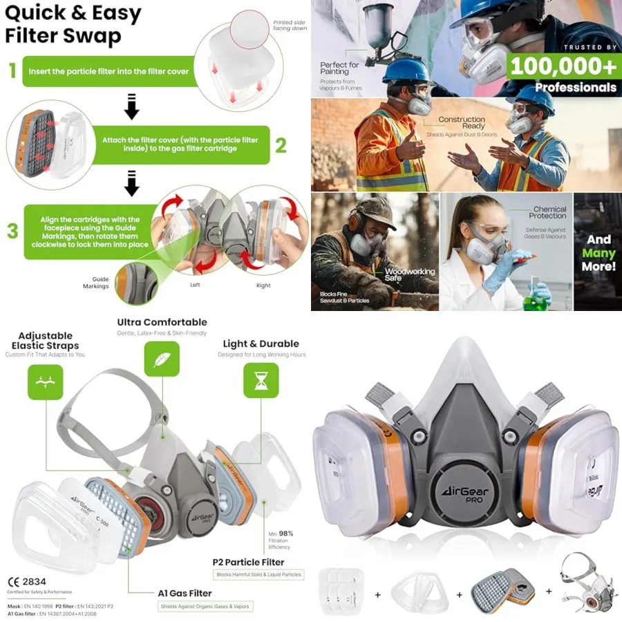 

M-500 Reusable Respirator Mask with A1P2 Filters Anti-Gas, Anti-Dust Gas Mask Ideal for Painting, Woodworking, Construction, Sa