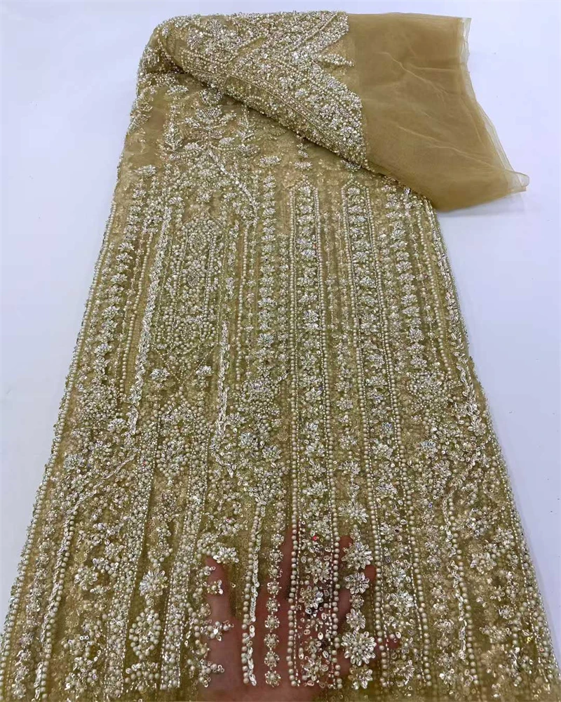 African Sequins Lace Fabric High-Quality Nigerian French Tulle Beaded Embroidery for Party Dresses Luxury Fashion Accessory