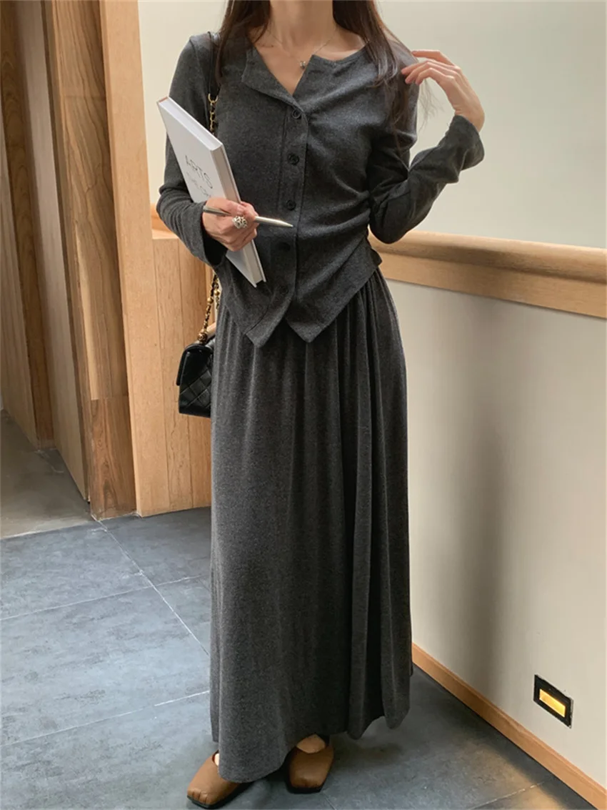 Alien Kitty Gentle Lady Women Knitted Coats Soft Casual Long Skirts Daily Autumn New Slim 2024 Office Wear High Street Suits