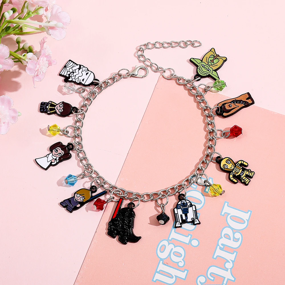 Sci-Fi Space Adventure Cartoon Charm Bracelet Multi-Character Enamel Pendants Novelty Jewelry Gift for Teens And Movie Lovers