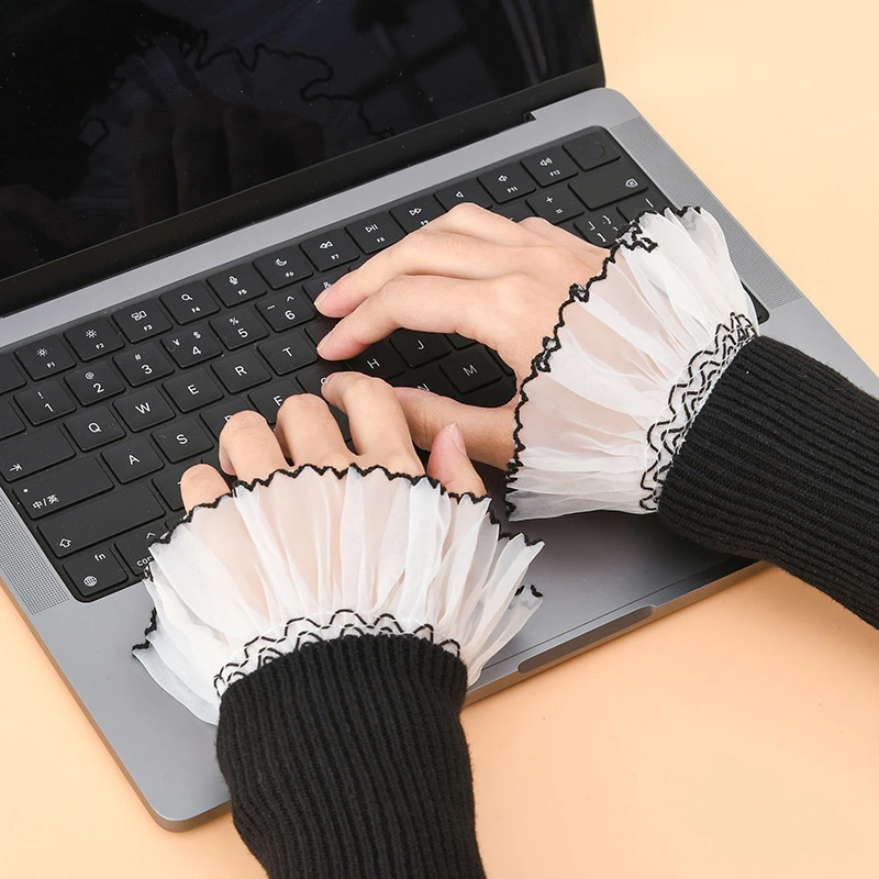 الدانتيل الزخرفية شير متوهج كاذبة الأكمام سترة البلوزات قميص فستان اكسسوارات مطاطا كشكش انفصال المعصم الأصفاد