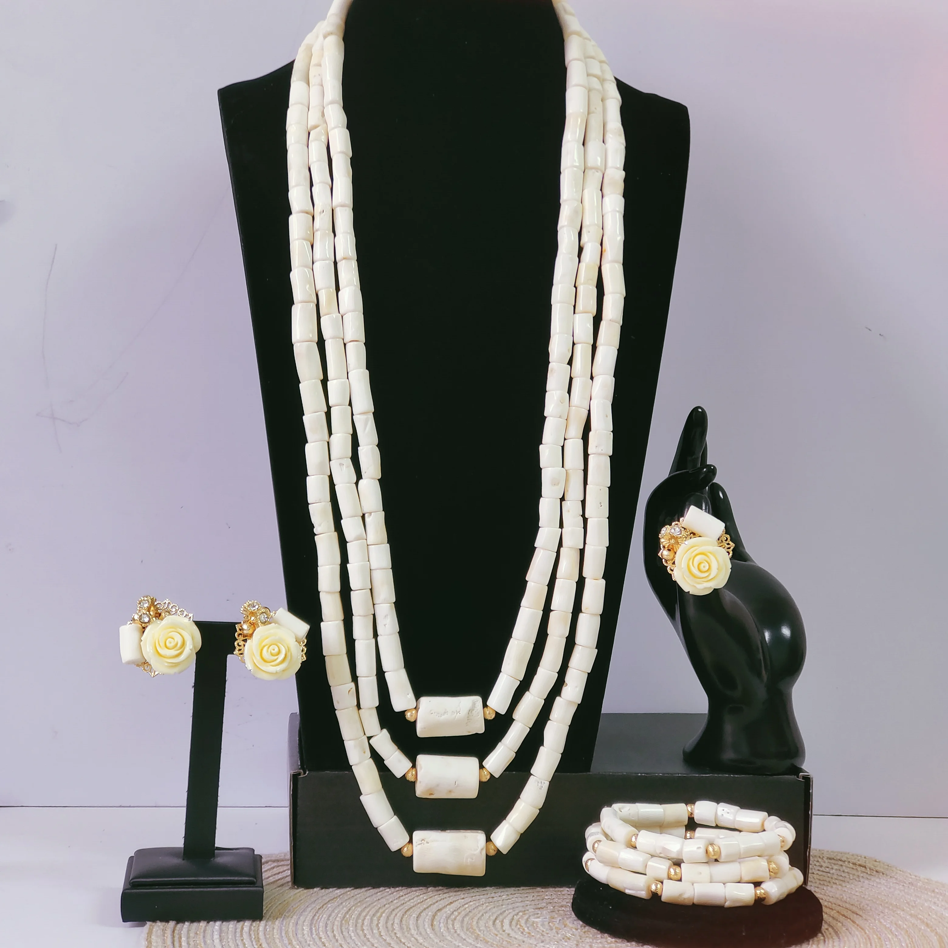real white african coral beads jewelry set for nigerian wedding
