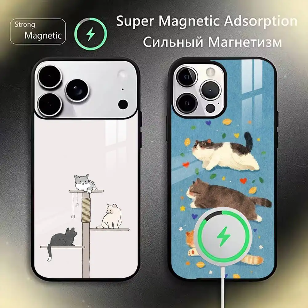

Three Cats Phone Case For iPhone17,16,15,14,13,12,11 Plus,Pro Magnetic with Magsafe Wireless Charging