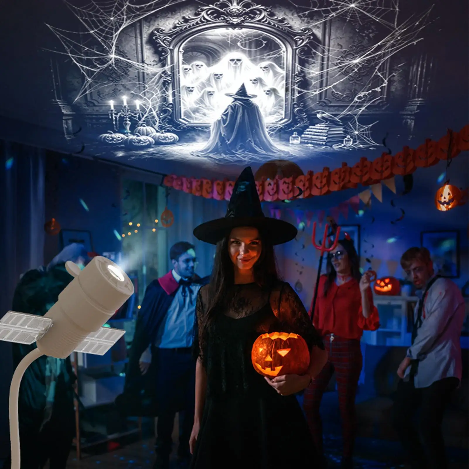 Halloween Projector Hologram 360 Degree Rotating Dynamic Lamp Halloween Outdoor Projector Lights For Holiday Haunt House Garden