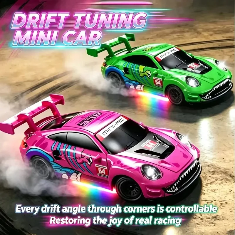 SCY‑64002 1/64 High Speed Drift RC Car With Led Light 2.4G 4WD Remote Control Car Mini Sport Racing Model Cars Desktop Full Gift