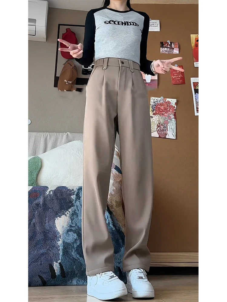 

Мужские брюки прямого кроя цвета хаки с высокой талией, облегающие, струящиеся, повседневные, модные, из полиэфирного волокна, весенняя коллекция