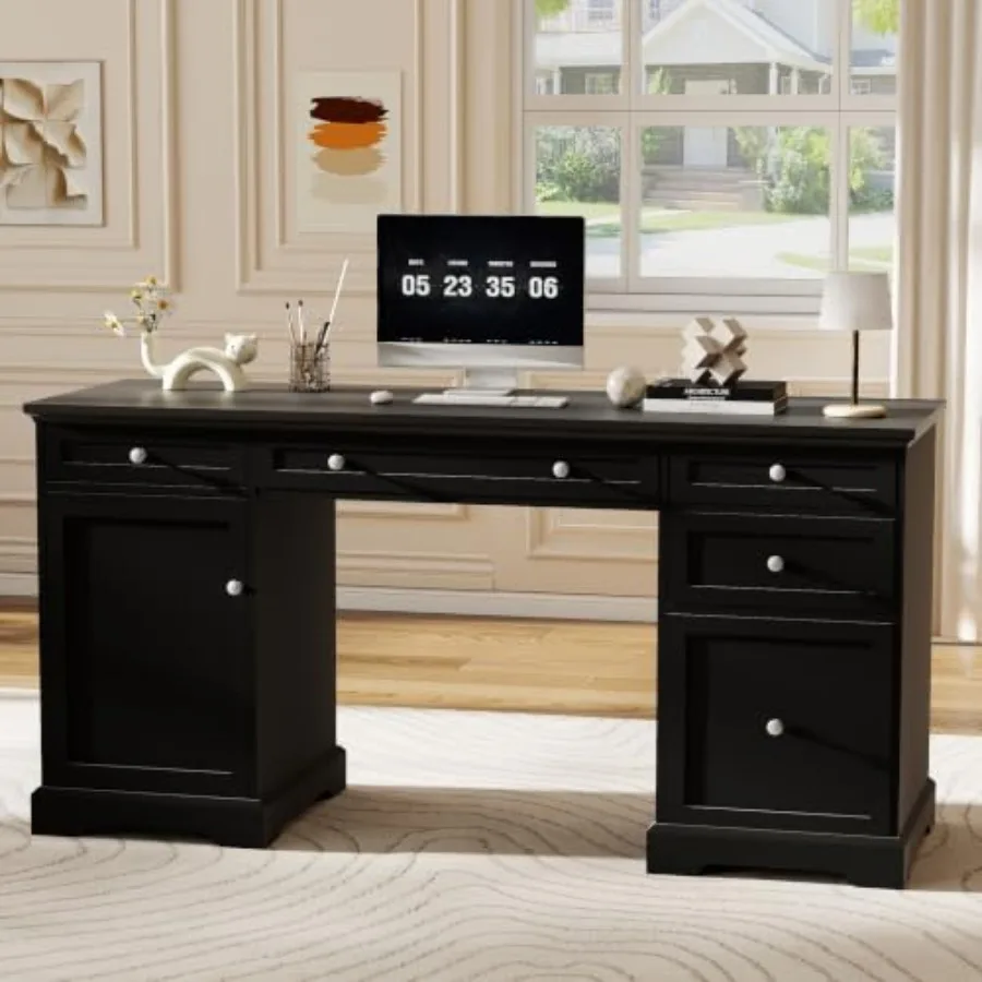Black Executive Desk with Drawers, 60