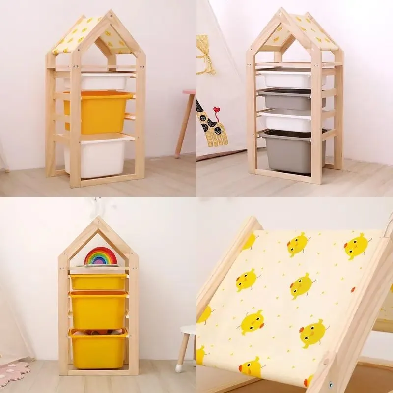 Solid Wood Children Toy Storage Rack Multi Layer Cabinet for Kids Room Household Shelf Organizer