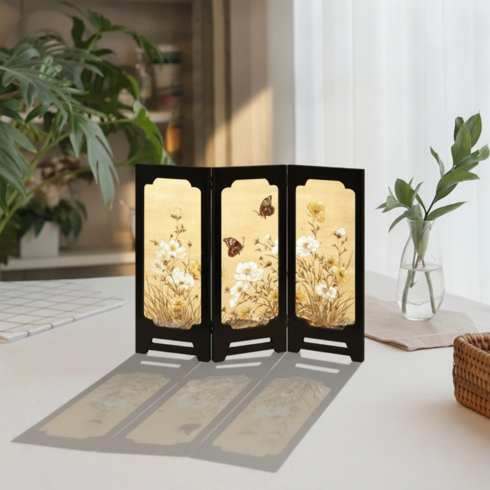 Tabletop Screen with Hinges Freestanding Folding Screen Ornament Compact Lightweight for Desk, Shelf