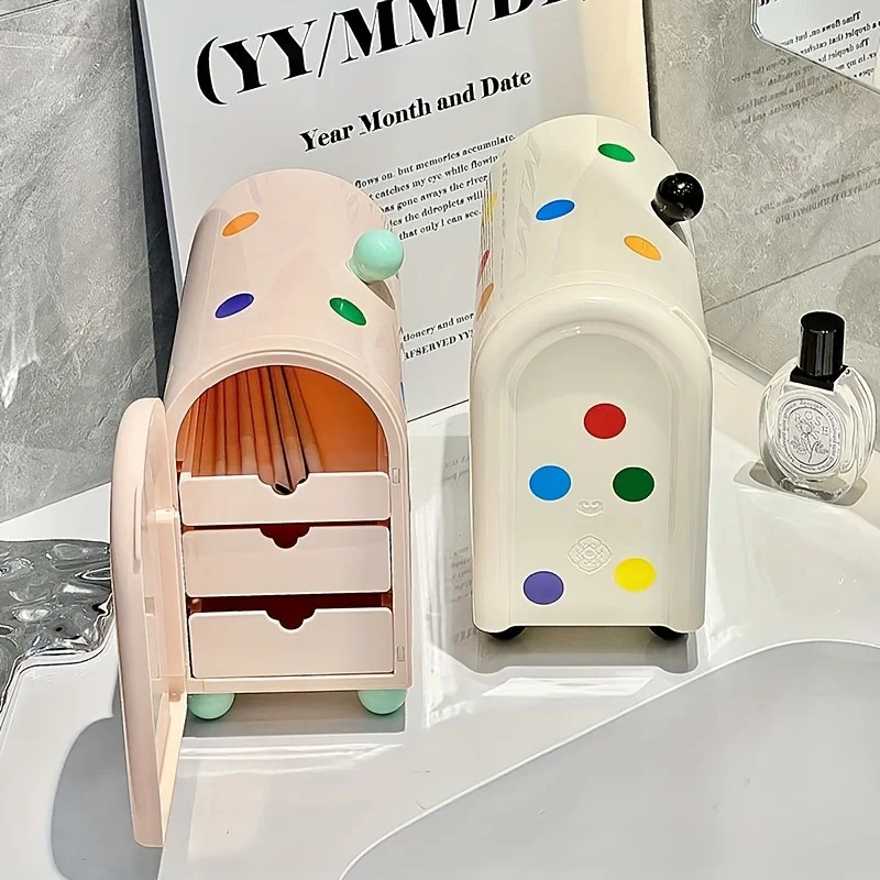 منظم مستحضرات التجميل الملون مع أدراج - صندوق تخزين المكياج البلاستيكي الأنيق