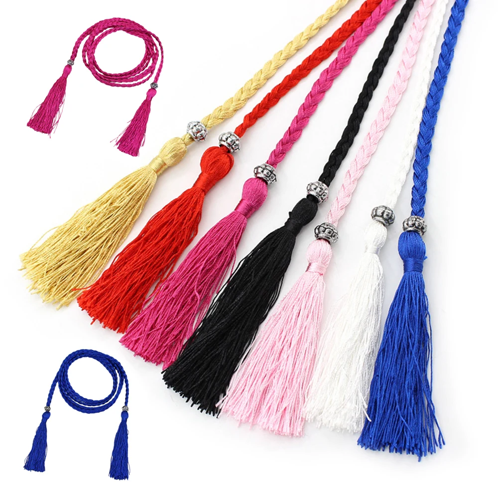 

Bohemia Style Belts Tassel Braided Waistbands 7 Colors Thin Waist Rope Waist Belts Ethnic Style Waist Chain For Dress Coat