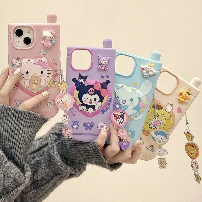 Sanrios mirror Phone Case for Iphone 15 14 13 12 11 Pro Max HelloKittys mymelody Pochacco Lanyard Bracelet Korean Back Cover