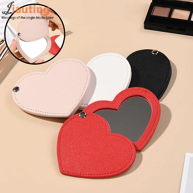 Portable Heart Shape Mirror Sliding Cover Make-Up Mirror Pocket Mirror Sliding Cover Handheld Mini Pocket Mirror Makeup Mirror