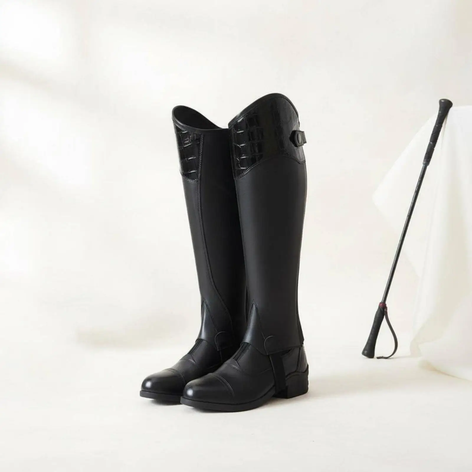 Leather Half Chaps Elastic Panel Equestrian Half Chaps Long-Lasting for Adults