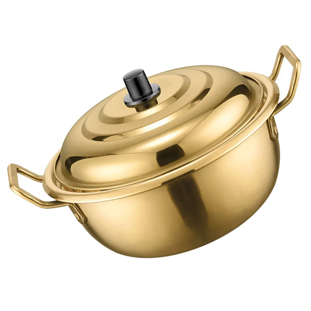 

Stainless Steel Soup Pot Korean Style Noodle Cooker with Lid Double Handles Ramen Pot for Cooking Soups Stews Instant Noodles