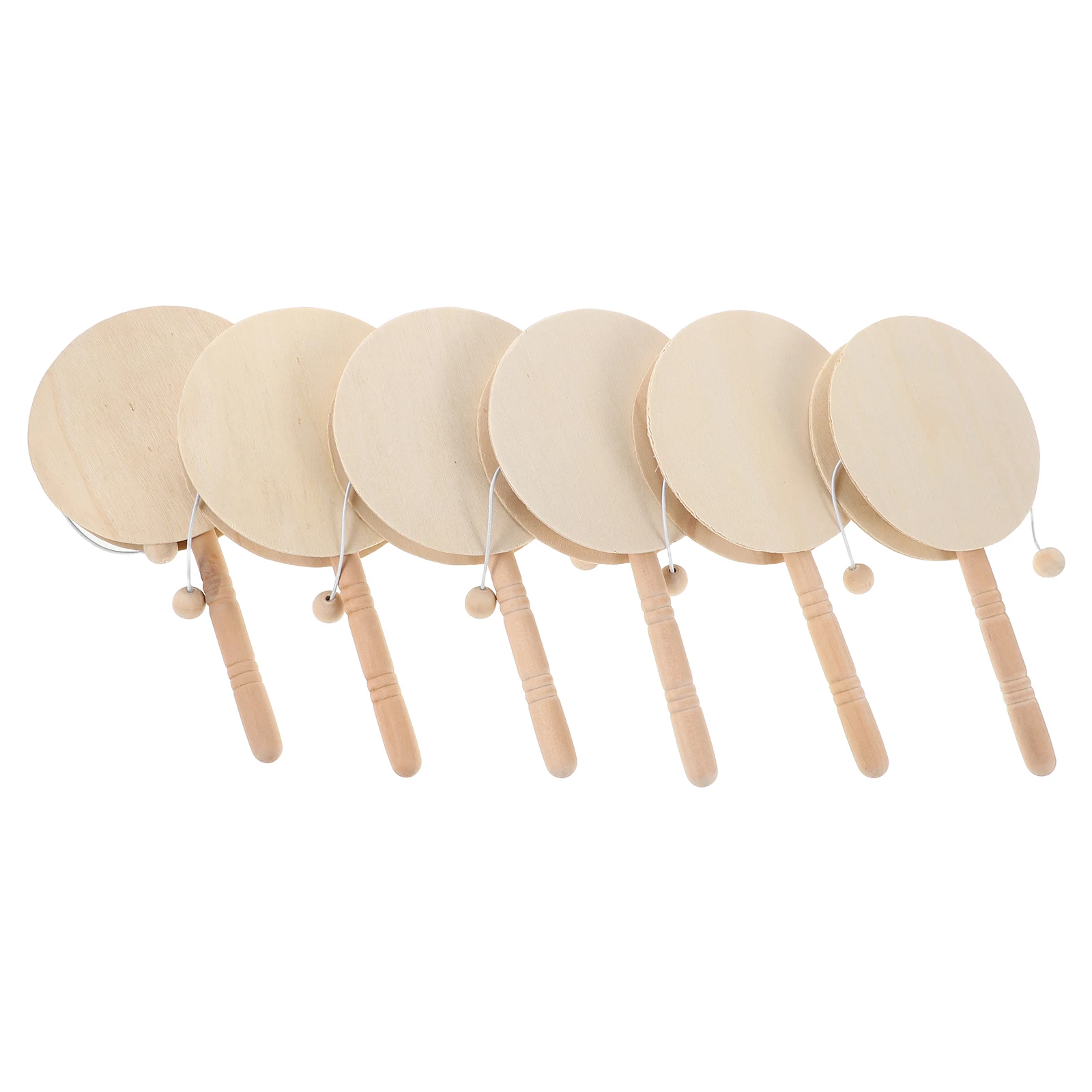 

6pcs Blank Wooden Drum Kids DIY Unpainted Hand Bell Graffiti Craft Musical Instruments Baby Wood Creative