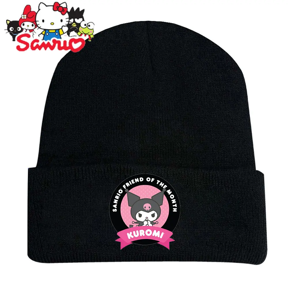 Sanrio Kuromi Winter Anime Print Beanie Knit Hat Outdoor Warming Windproof Warm Headgear Student Anime Girls Ear Protection Cap