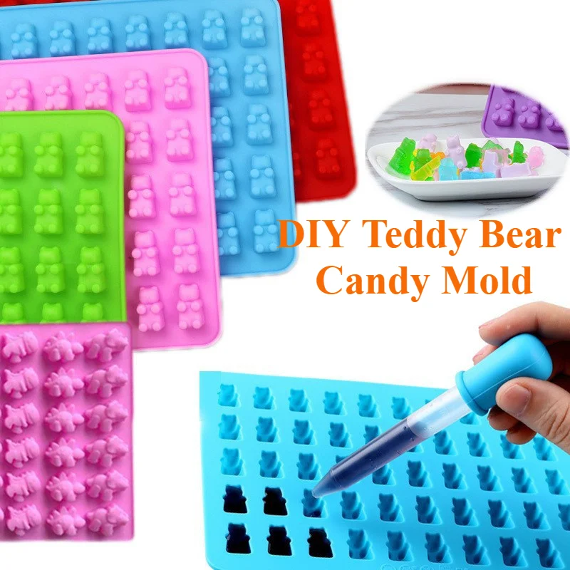50 Gitter Gummibärchen form Silikon niedliche Bären gelee form mit Tropfer bonbon Schokoladen fondant formen DIY Back dekorations werkzeuge