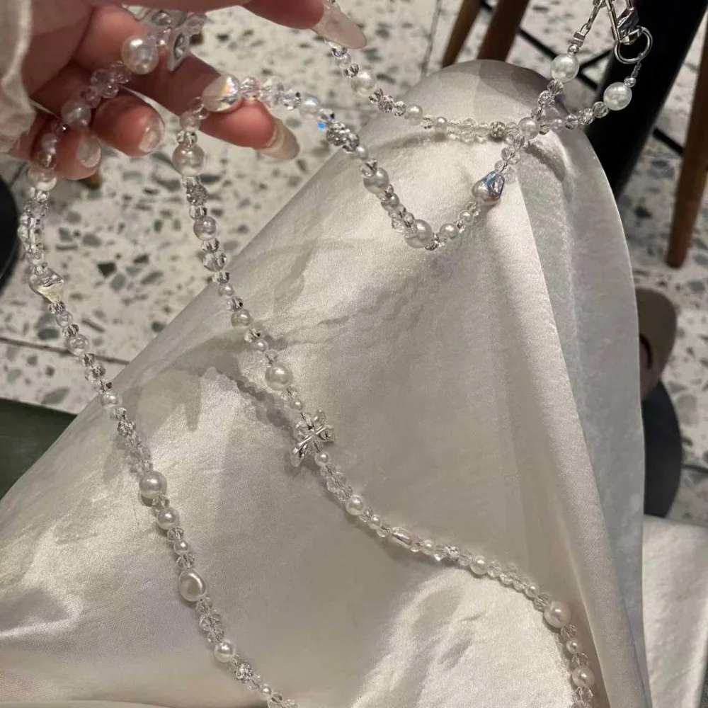 [a203] سلسلة هاتف محمول أصلية مطرزة بالكريستال الملون وسلسلة هاتف محمول بظهر قطري كريستالي وسلسلة طويلة