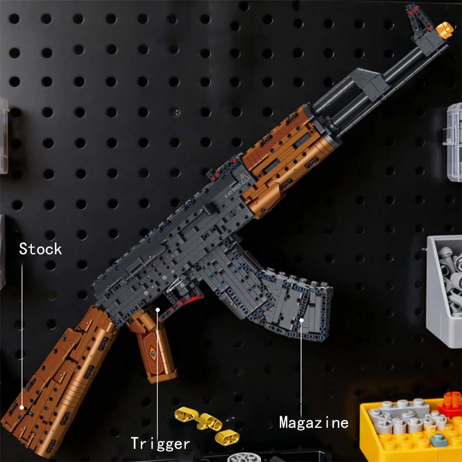 كتلة 1000 قطعة، مسدس AK47 أسود كبير، كتلة بندقية المكونات الفنية، هدية عيد الميلاد #5