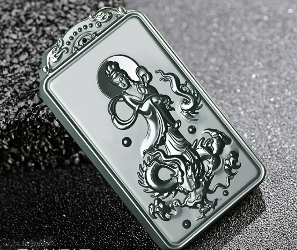 Fine Jewelry Natural Hetian Nephrite Jade Qingyu Chenglong Guanyin Jade Pendant for Men and Women