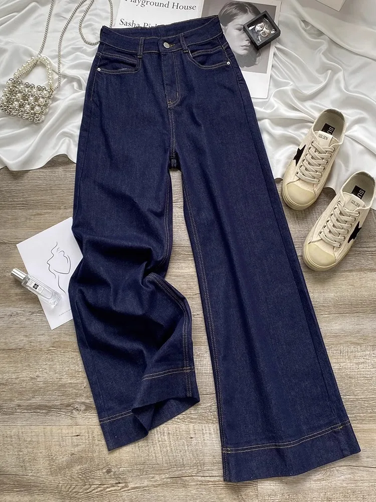 

High Waist Straight Leg Denim Blue Jeans Women's Loose Fit Slimming Wide Leg Pants Autumn New Sle Comfortable Casual Trousers