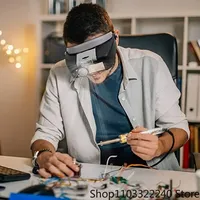 LED Lights Loupe Microscope for Repairing Watch Jewelry Reading New 10X Headband Magnifier Glasses Helmet Style Loupe Lens