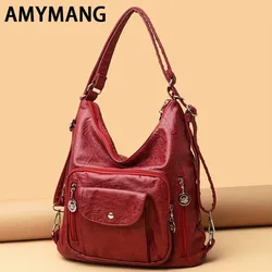 Vintage Women Bag Fashion Brand Backpack Leather Messenger Bag Designer Shoulder Bag Female Handbag Large Ladies Purse 2024