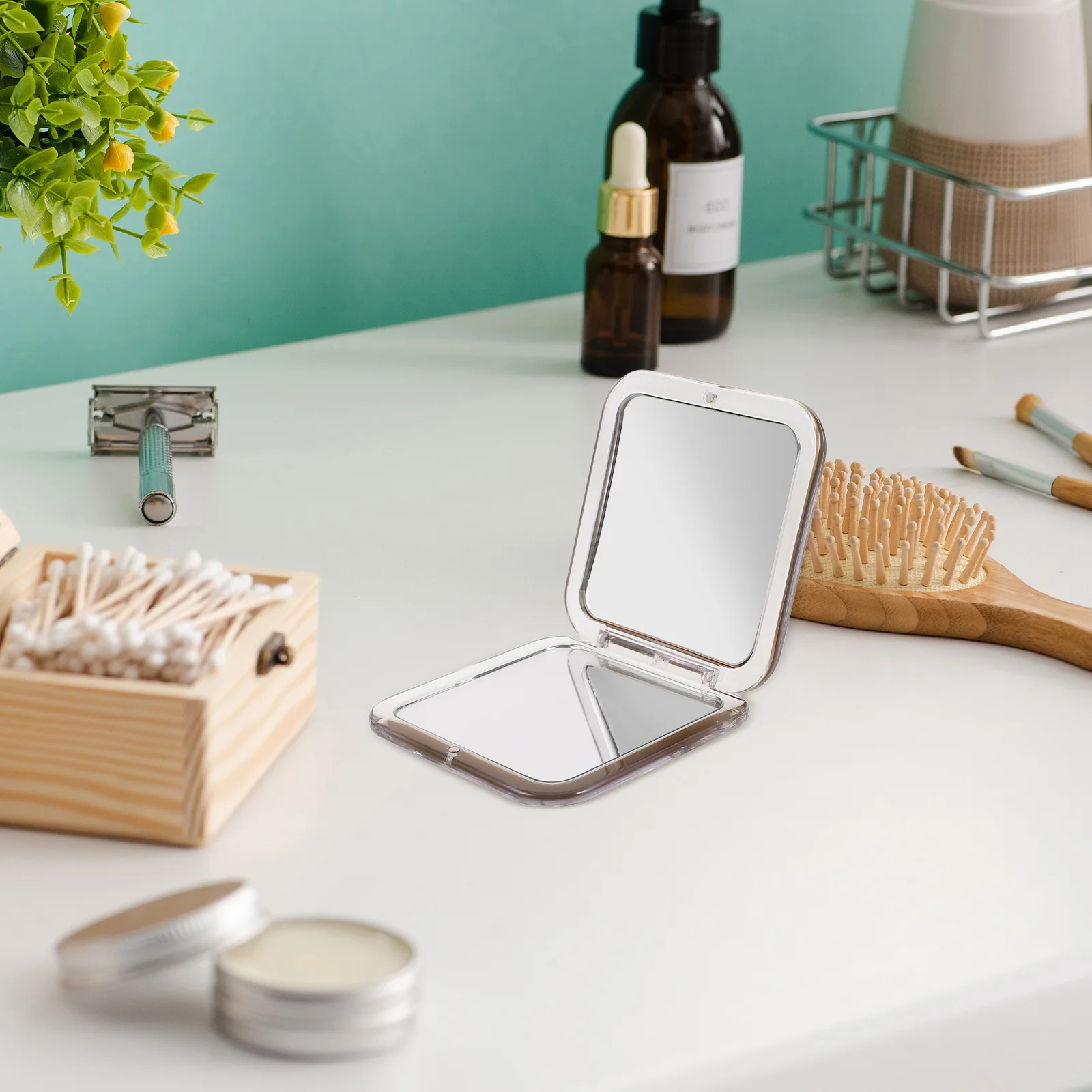 コンパクトな10倍拡大ミニスクエアメイクアップミラー、折りたたみ式携帯ハンドヘルドトラベルミラー、財布ポケットバニティ用