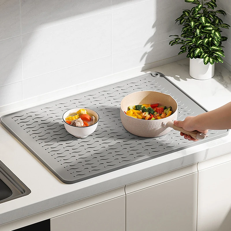 55*45cm/45*40cm Silicone Drying Mat Heat Resistant Non-Slip Draining Mat Kitchen Countertop Drip Tray Sink Pad