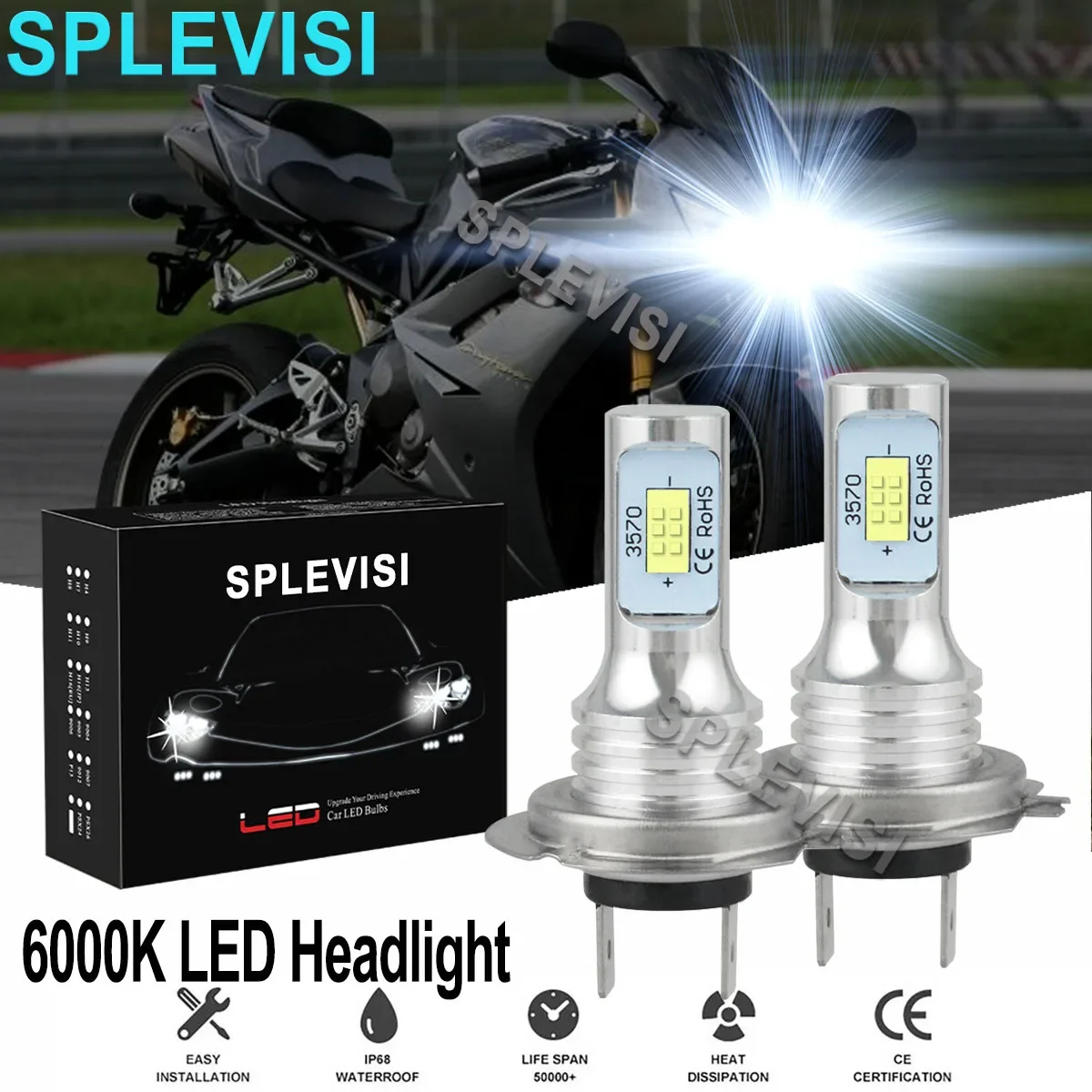 

2x Pure White Motorcycle LED Headlights 6000K For Triumph Daytona 675 2006 -2008 2009 2010 2011 2012 2013 2014 2015 2016 2017