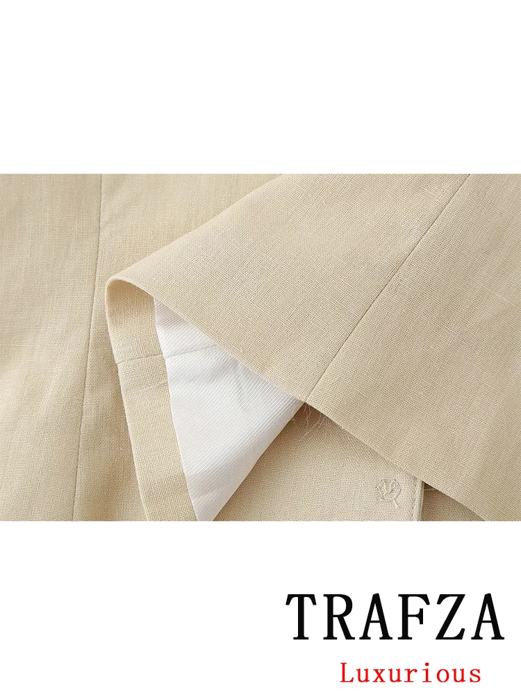 TRAFZA-Terno de escritório monocromático feminino, arco vintage, colete com decote em v, zíper reto, calças soltas, moda nova, moda de verão, 2022