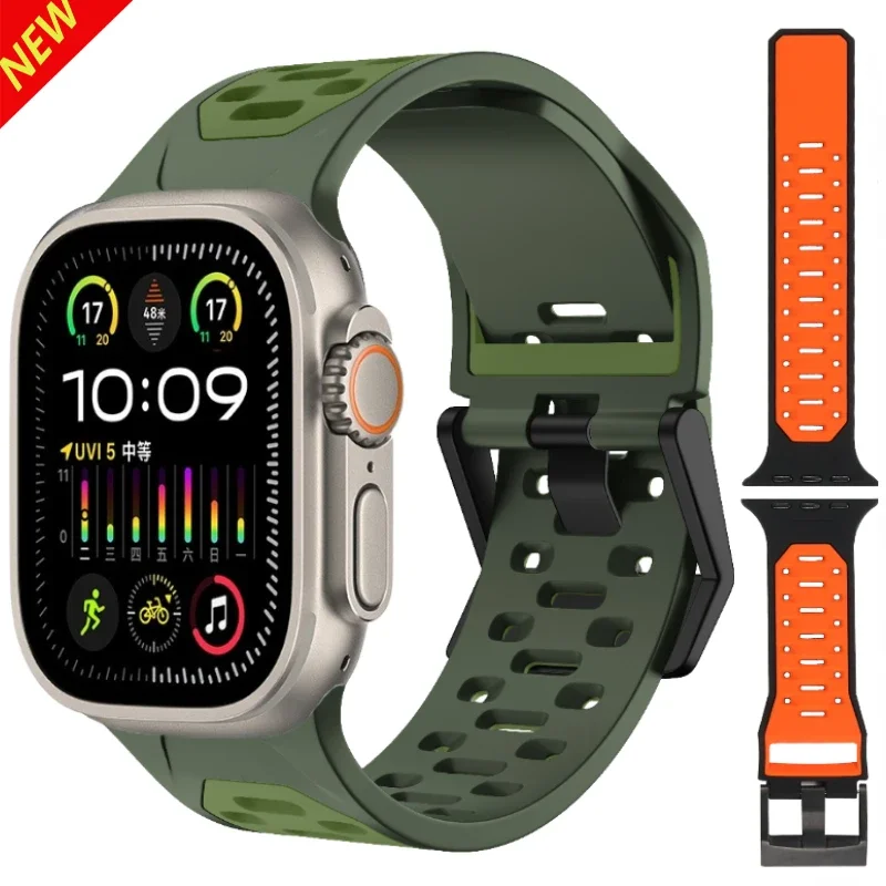 Sports Silicone Strap For Apple Watch Ultra 3/2/1 49mm S11-10-9-8-7-6-5-4-SE3 Two-color Bracelet iWatch 46mm 45mm 44mm Wristband