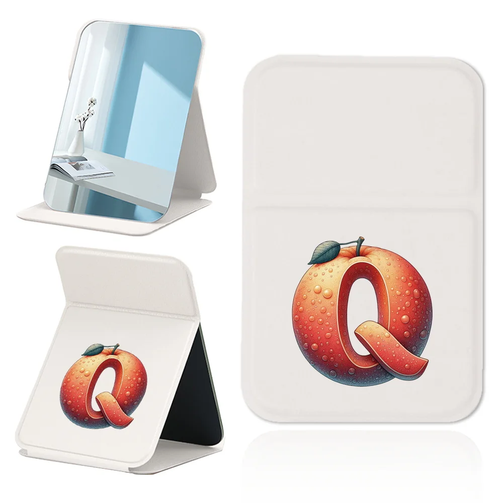 Opvouwbare desktop make-upspiegel Draagbare antislip schoonheidsaccessoire Handheld PU reismake-upspiegel Fruit Letterpatroon