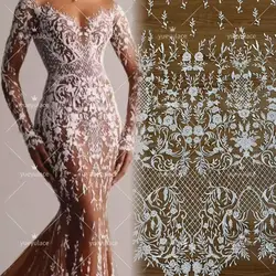 Super Hot Fashion Deep Nude Color Embroidery Mess Party Wedding Dress Beaded Sequins French Chantilly Lace Fabric 1 Yard