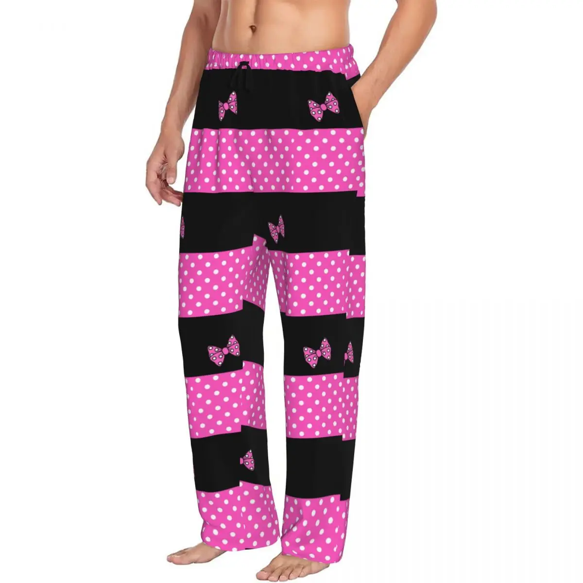 Custom Pink Polkadots Mickey Mouse Pajama Pants Men's Polka Dot Bow Sleepwear Lounge Sleep Bottoms Stretch with Pockets