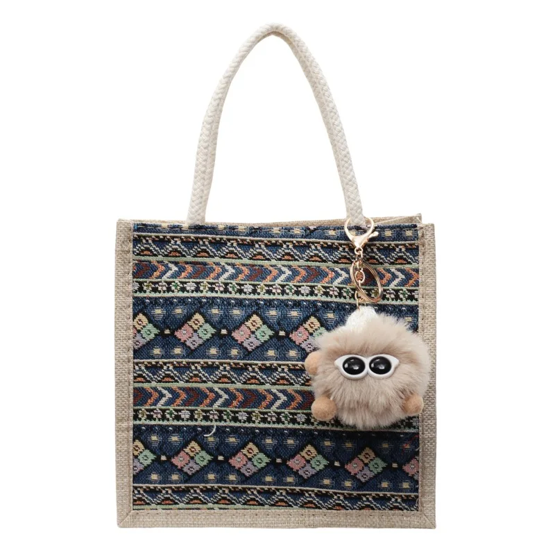 

Portable Shopping Bag Foldable Food Bento Bag Printed Canvas Bag Wear-Resistant Linen Handbag For Commuting Shopping Traveling