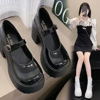 Nouvelles Chaussures Femme Tendance à Semelle Épaisse Rétro avec Bride à Bouton Unique, Talon Épais Polyvalent, Plateforme Imperméable 2