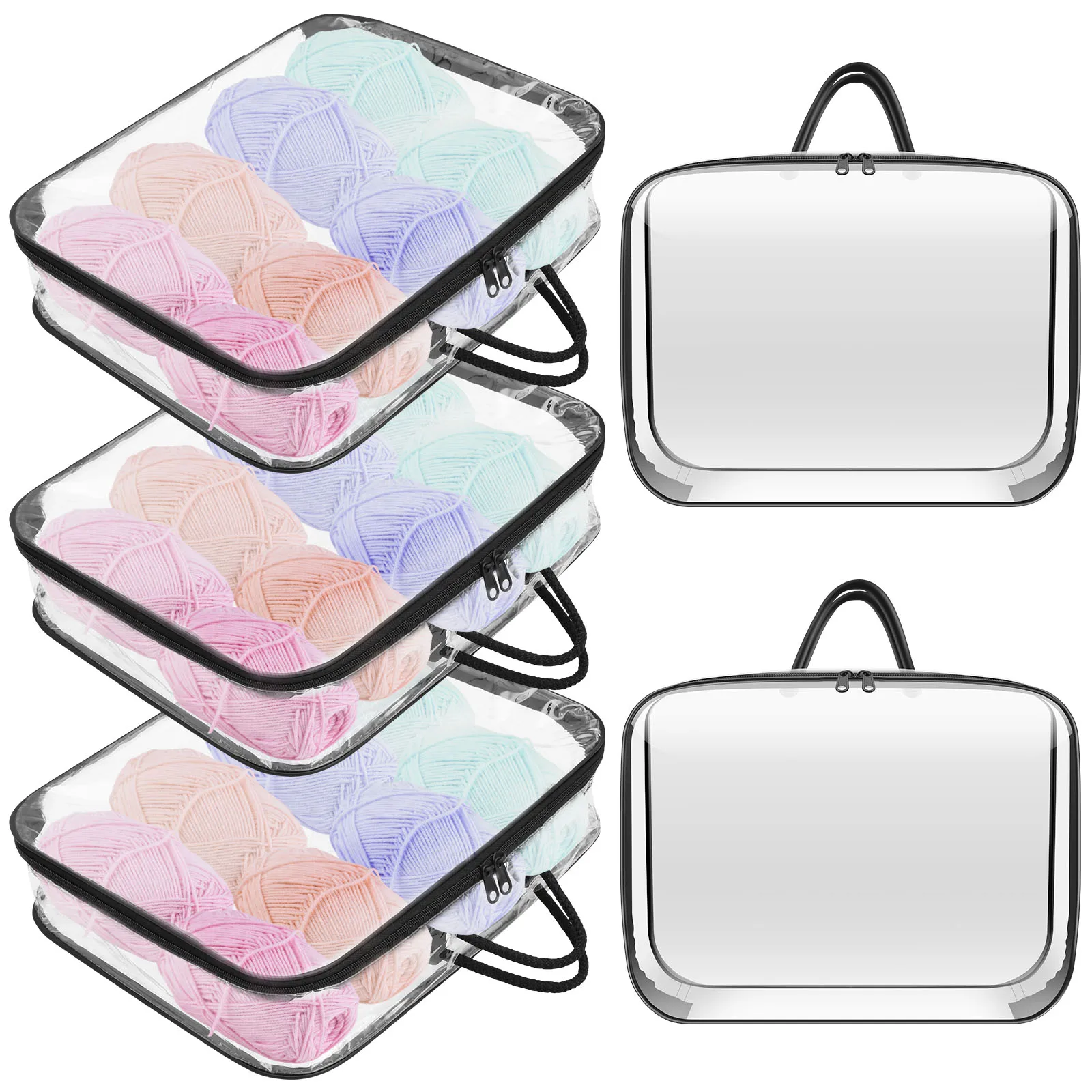 

5Pcs Large Toy Storage Bags Reusable Clear PVC Yarn Storage Bag with Handle and Zipper Travel Waterproof Storage Organizer Bags