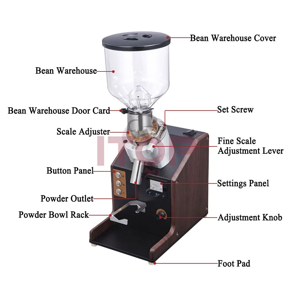 GZZT-Máquina De Pó De Moedor Elétrico, Armazém De Feijão, Moedor De Café Com Painel De Ajustes, 1.5L