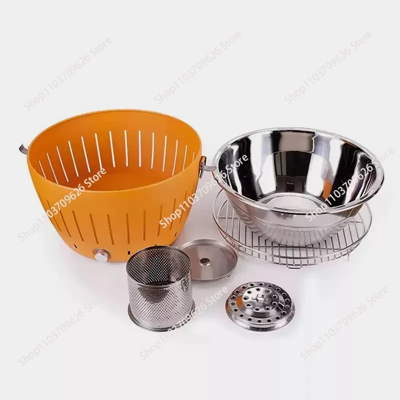 Portable Lotus Charcoal BBQ Grill with Built-in Fan, Smokeless Anti-scald Household Barbecue Grill for Outdoor Camping