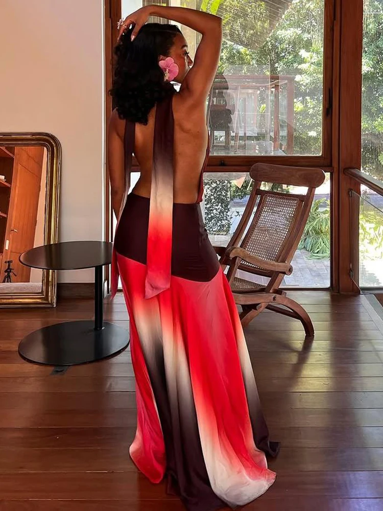 パネル付きシルクのような光沢のあるレディースワンピース、夏のトレンド、パーティースタイル、ホルターネック、バックレス、スイングネック、マキシ丈、ボディコン、女性用サマードレス