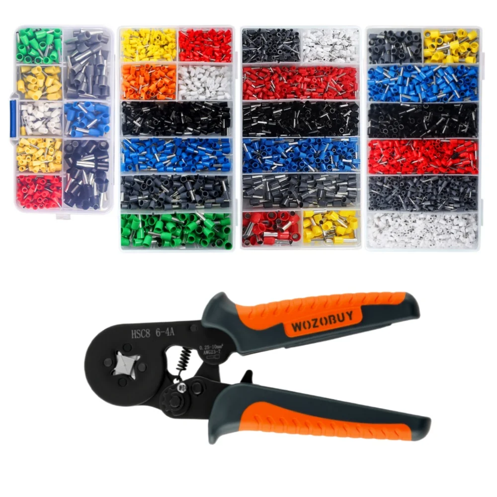Ferrules Crimping Tool Kit, AWG23-7 Ratchet Self-Adjusting Crimper Plier Set, With 400/800/1200/1900/2000pcs Ferrules Terminals