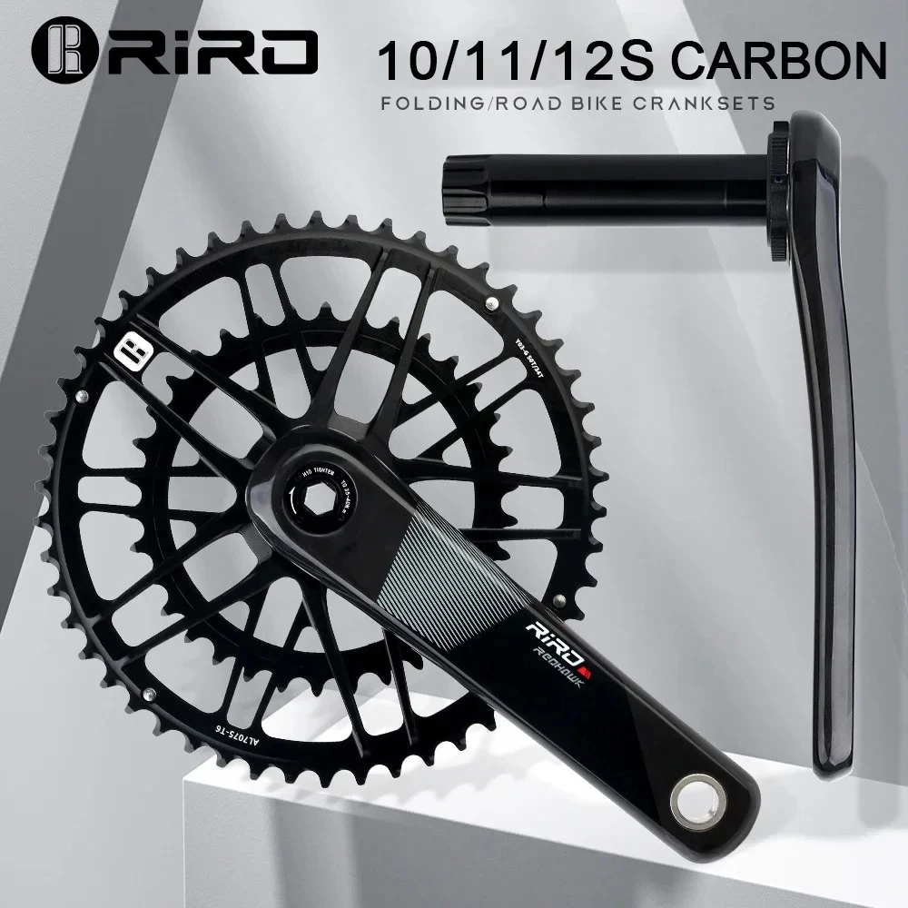 RIRO Carbon Crankset For GXP Road Bike 12 Speed Crankset Direct Mount Carbon 170mm Crank 46/48/50/52T Folding Bicycle Chainwheel