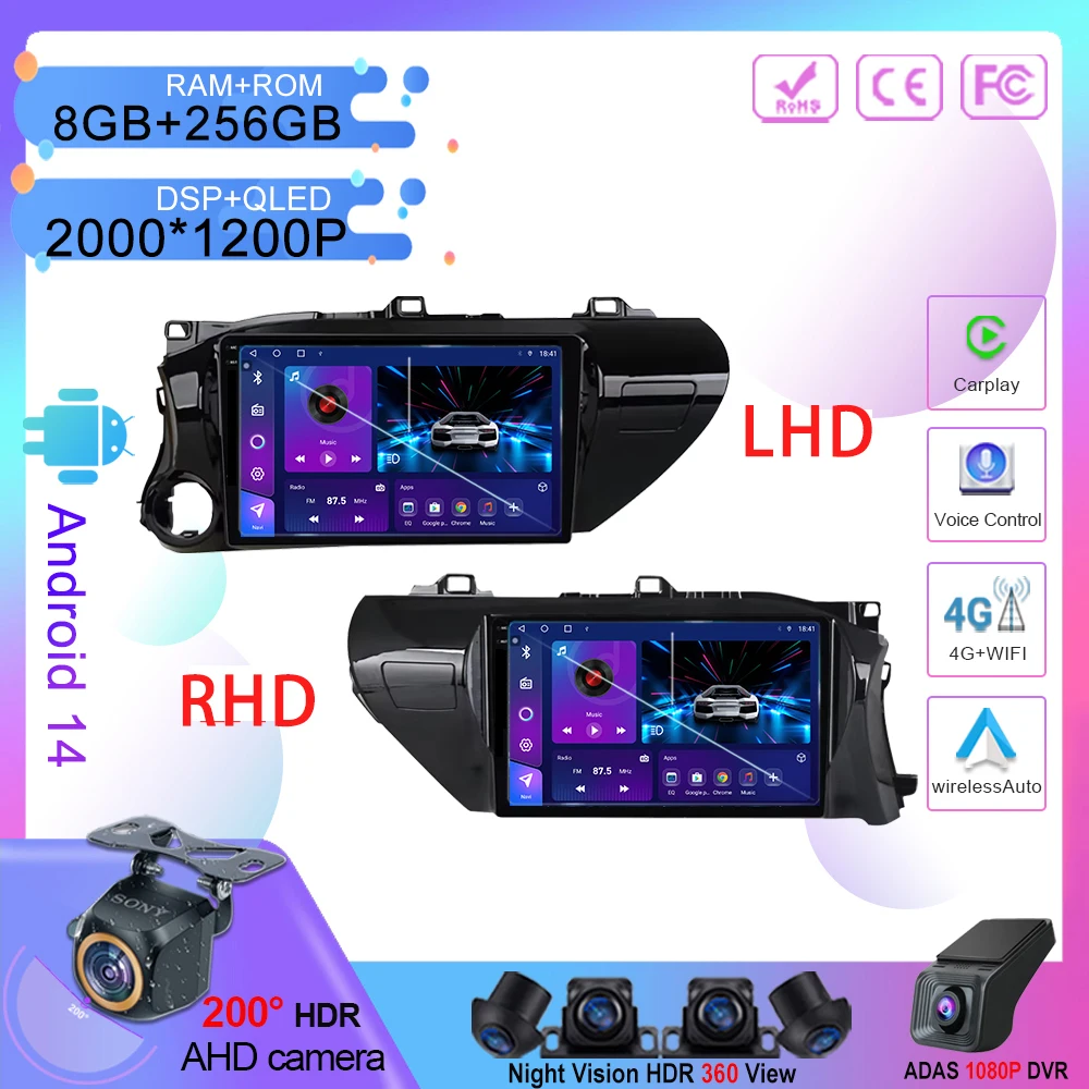 

For Toyota Hilux 2015-2020 Multimedia Head Unit Car Player Android GPS Carplay Auto 4G Car BT No 2din DVD Navigation Radio Video